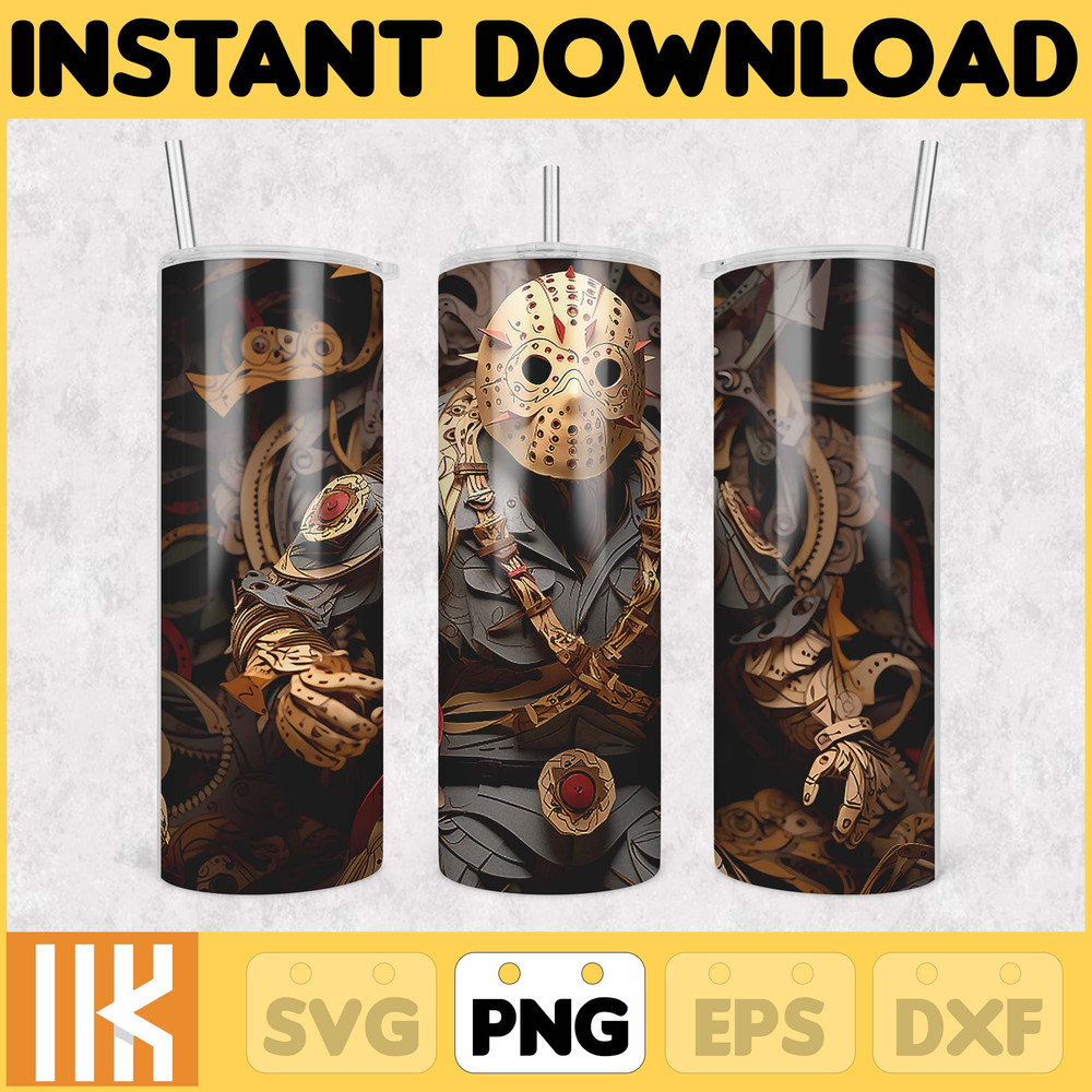 3D Halloween Horror Mask Movie Tumbler Sublimation Design, Horror Movie Character 20 oz Tumbler Design Template PNG (20).jpg