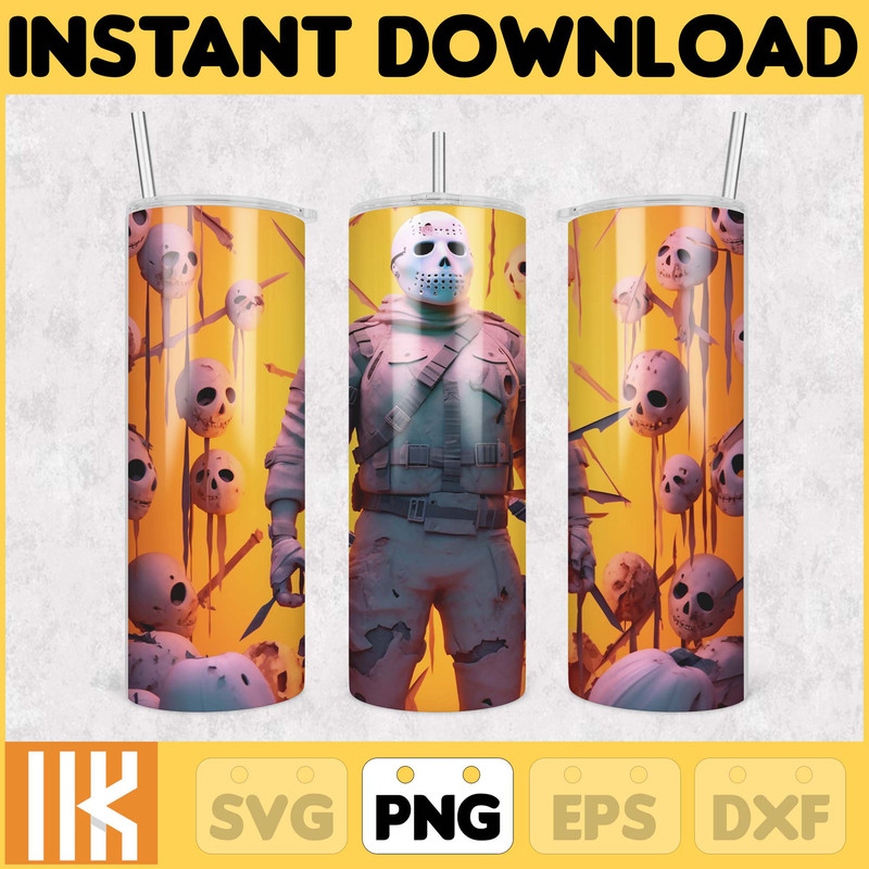3D Halloween Horror Mask Movie Tumbler Sublimation Design, Horror Movie Character 20 oz Tumbler Design Template PNG (22).jpg