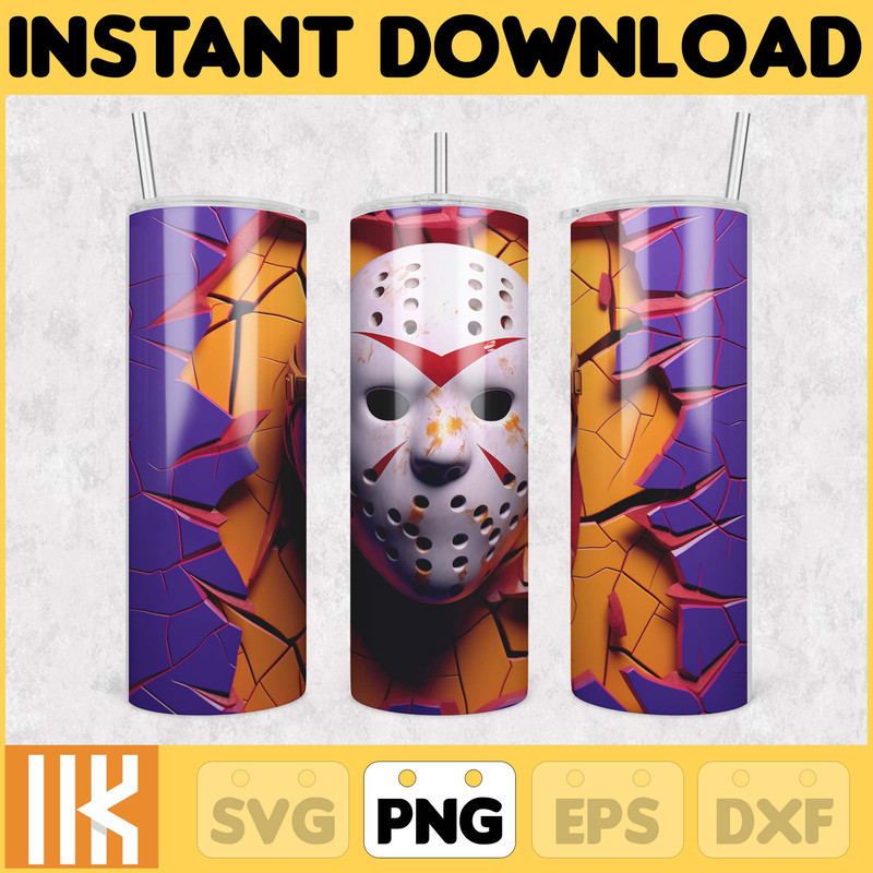 3D Halloween Horror Mask Movie Tumbler Sublimation Design, Horror Movie Character 20 oz Tumbler Design Template PNG (24).jpg