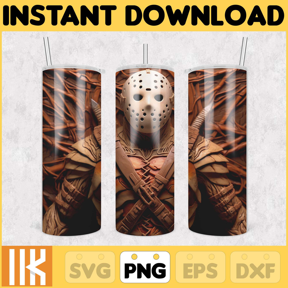 3D Halloween Horror Mask Movie Tumbler Sublimation Design, Horror Movie Character 20 oz Tumbler Design Template PNG (27).jpg