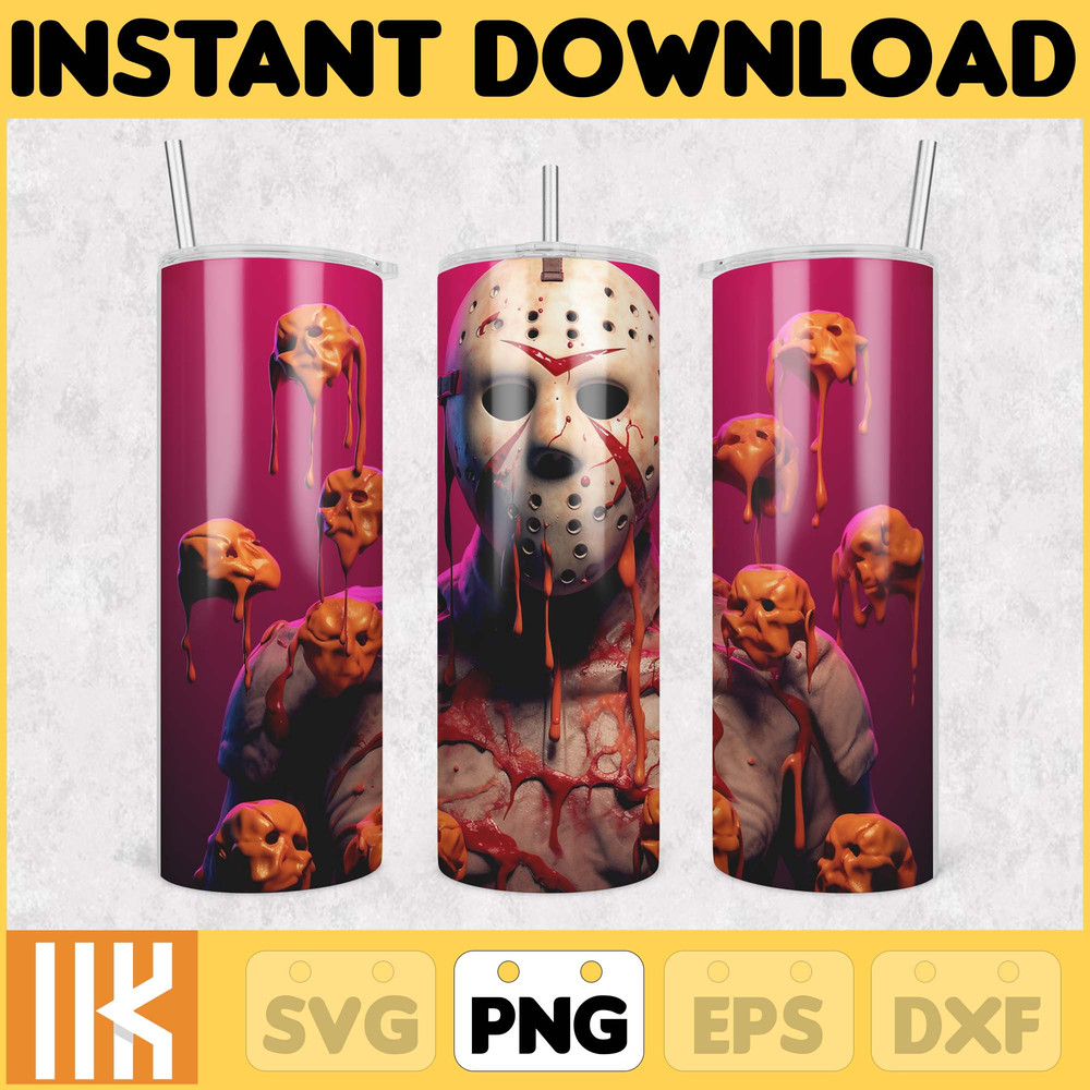 3D Halloween Horror Mask Movie Tumbler Sublimation Design, Horror Movie Character 20 oz Tumbler Design Template PNG (28).jpg