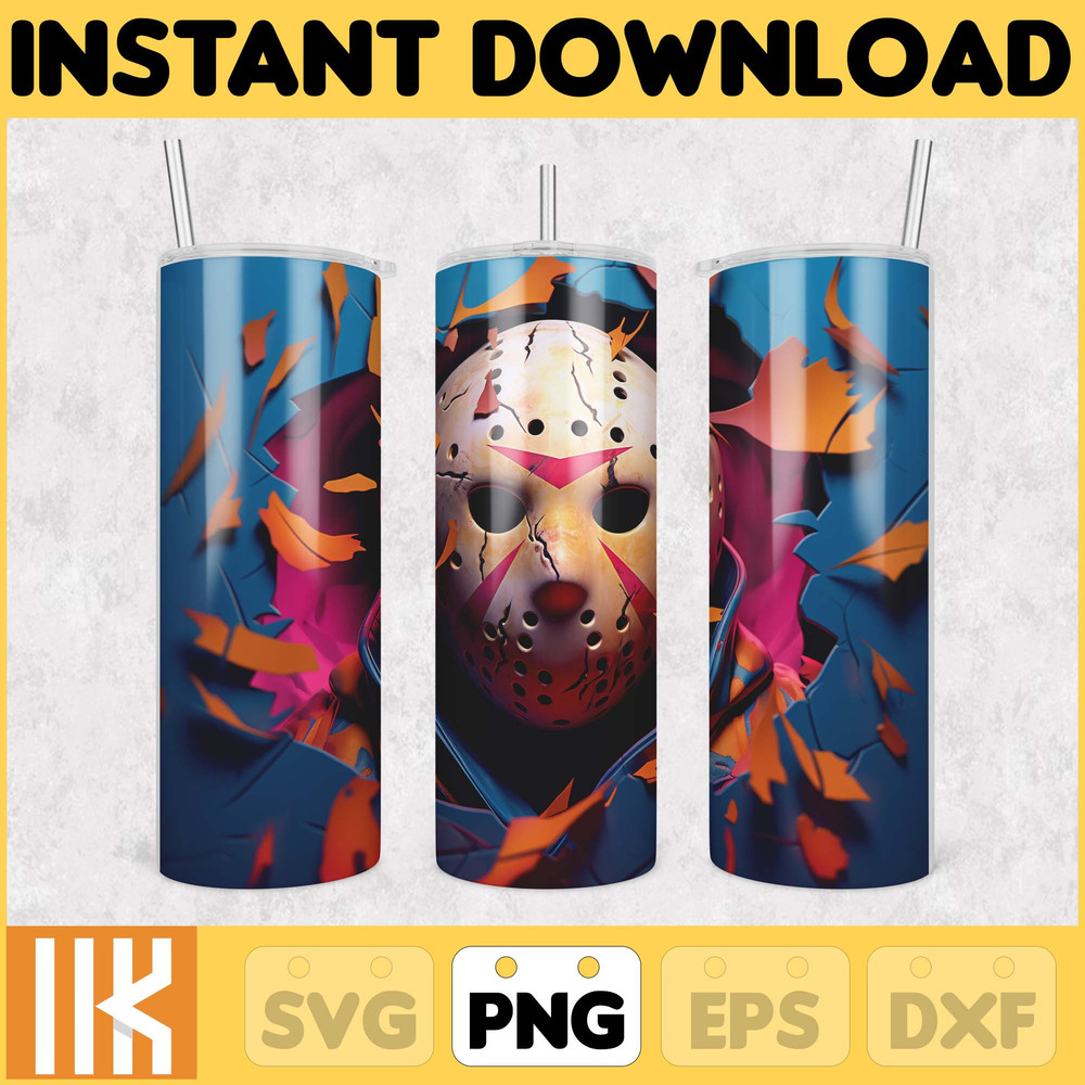 3D Halloween Horror Mask Movie Tumbler Sublimation Design, Horror Movie Character 20 oz Tumbler Design Template PNG (29).jpg