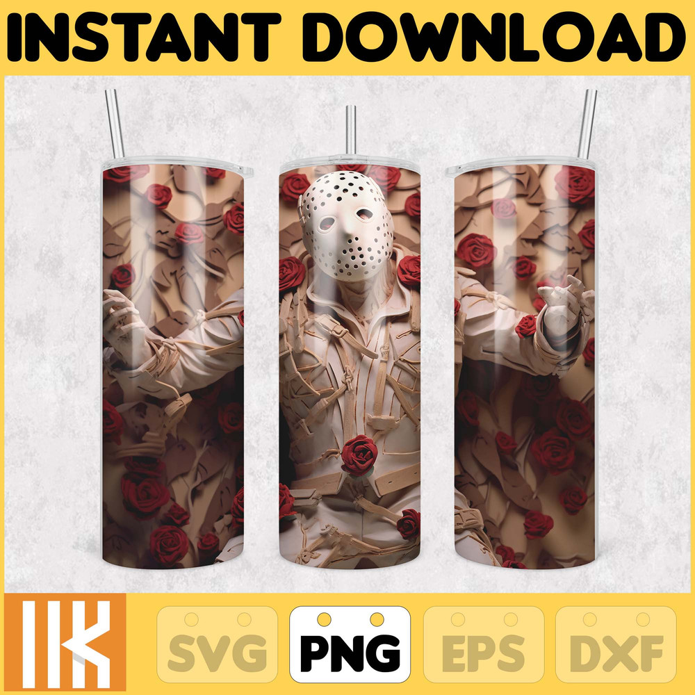 3D Halloween Horror Mask Movie Tumbler Sublimation Design, Horror Movie Character 20 oz Tumbler Design Template PNG (34).jpg