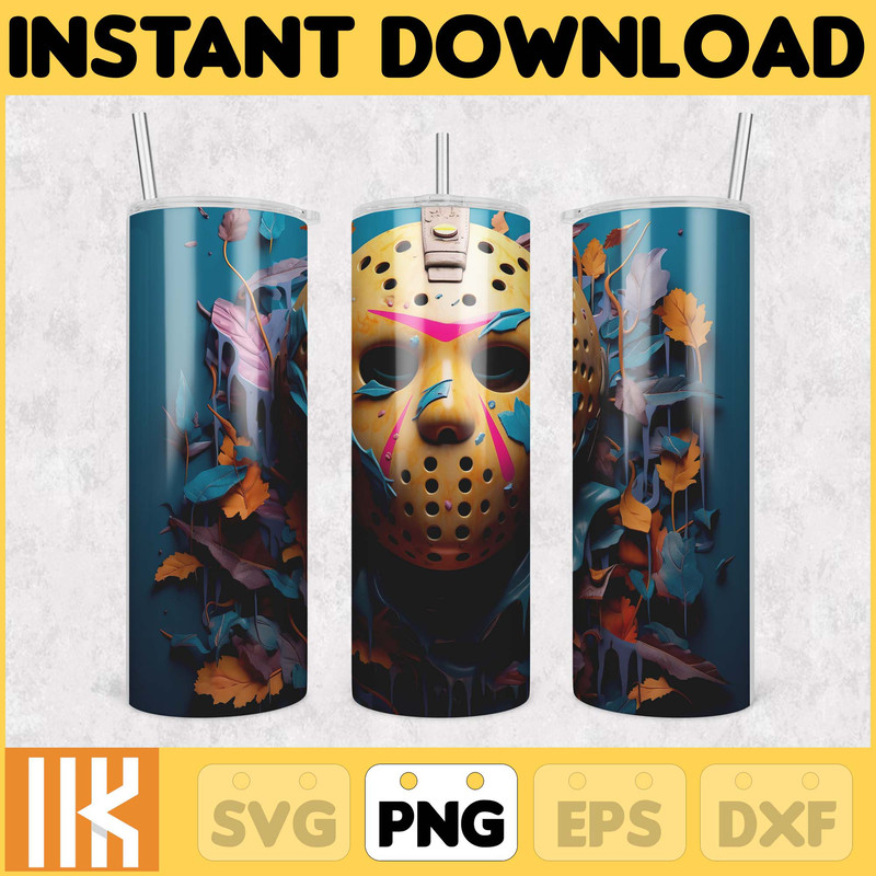 3D Halloween Horror Mask Movie Tumbler Sublimation Design, Horror Movie Character 20 oz Tumbler Design Template PNG (37).jpg