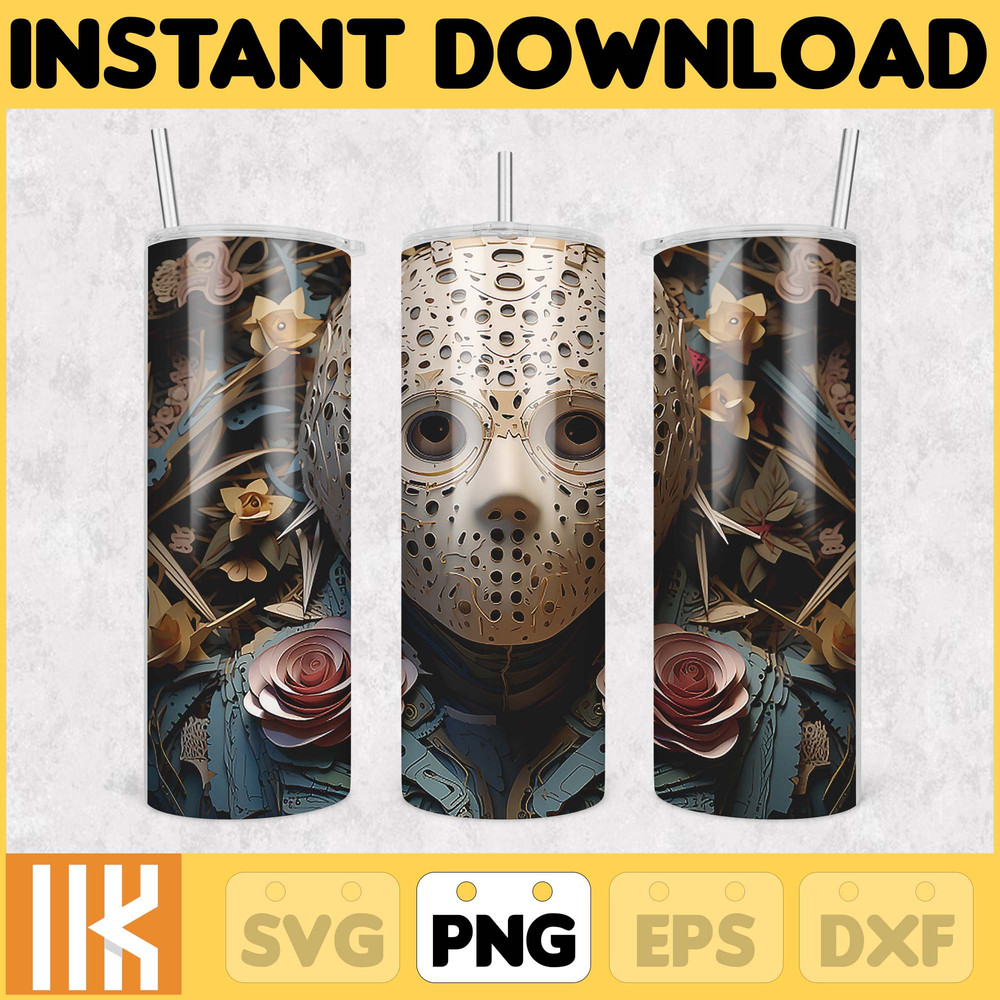 3D Halloween Horror Mask Movie Tumbler Sublimation Design, Horror Movie Character 20 oz Tumbler Design Template PNG (41).jpg