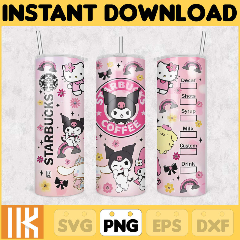 Kitty Coffee Tumbler, 20oz Straight Skinny Wrap, Spring Flower Pink Cat PNG, Tumbler Wrap, Cartoon Tumbler Wrap (2).jpg