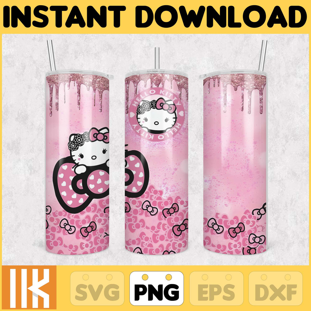 Kitty Coffee Tumbler, 20oz Straight Skinny Wrap, Spring Flower Pink Cat PNG, Tumbler Wrap, Cartoon Tumbler Wrap (4).jpg