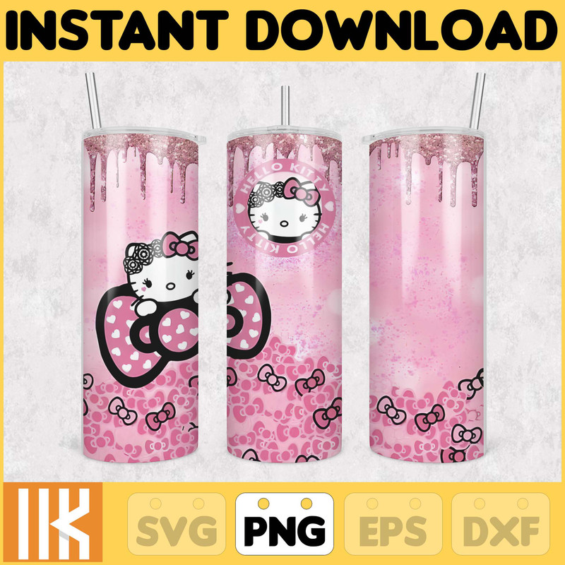 Kitty Coffee Tumbler, 20oz Straight Skinny Wrap, Spring Flower Pink Cat PNG, Tumbler Wrap, Cartoon Tumbler Wrap (4).jpg