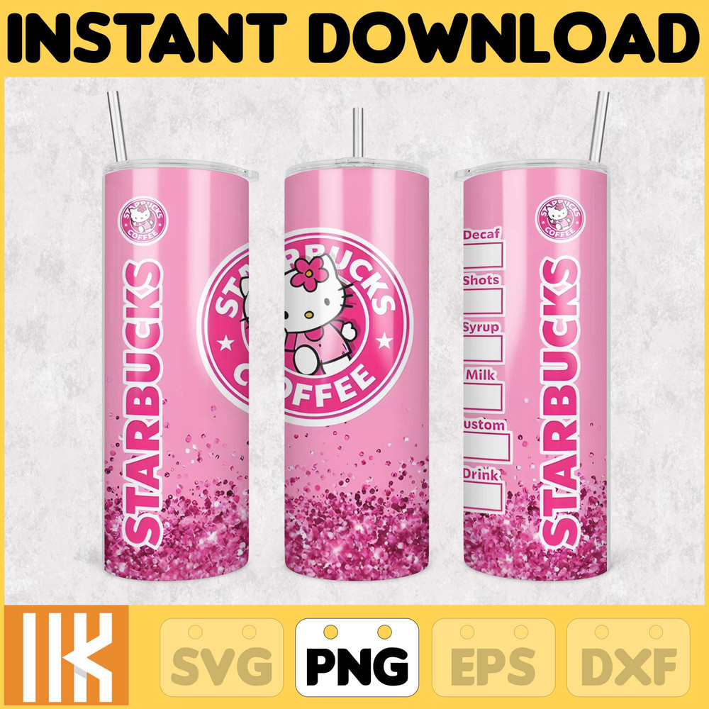 Kitty Coffee Tumbler, 20oz Straight Skinny Wrap, Spring Flower Pink Cat PNG, Tumbler Wrap, Cartoon Tumbler Wrap (5).jpg