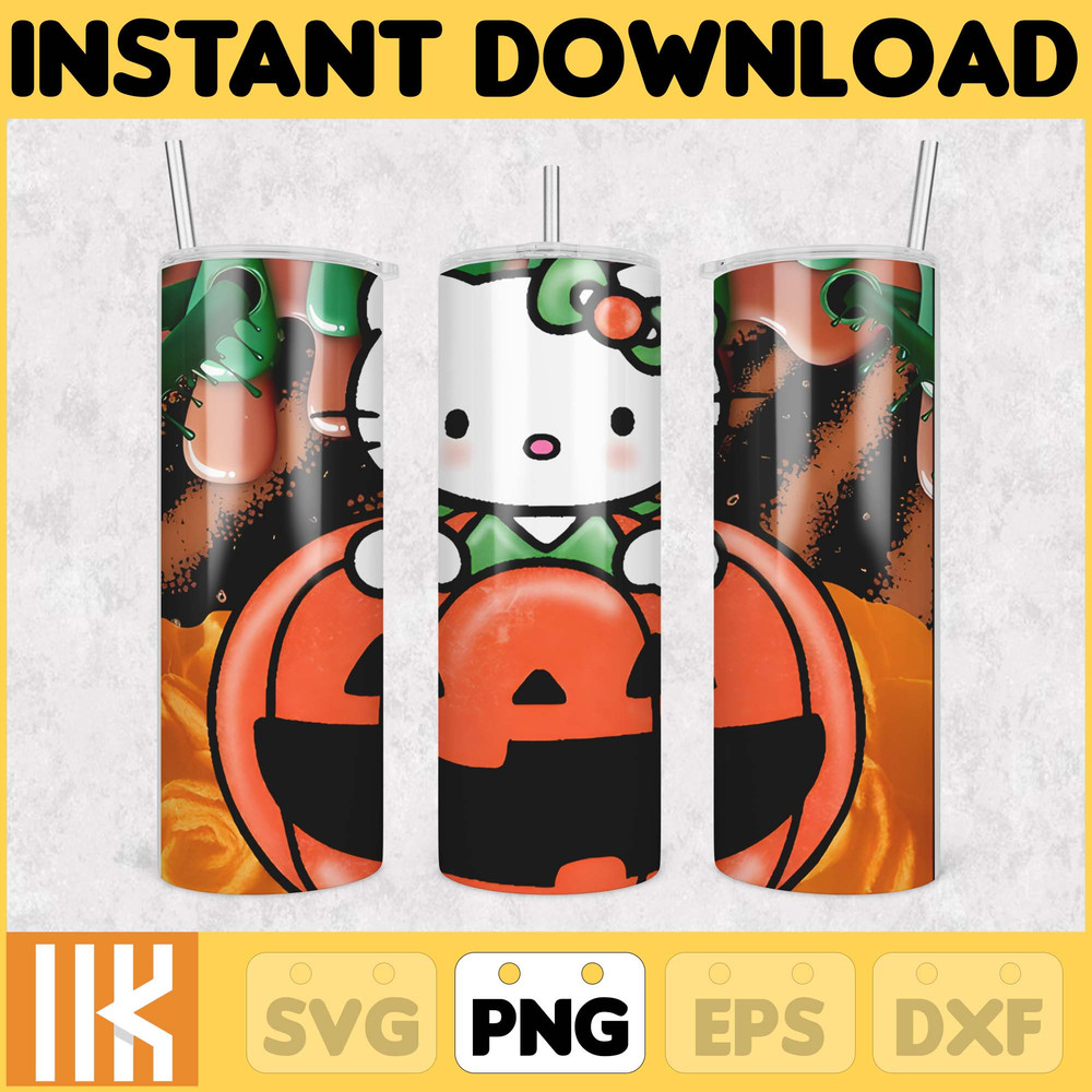 Kitty Coffee Tumbler, 20oz Straight Skinny Wrap, Spring Flower Pink Cat PNG, Tumbler Wrap, Cartoon Tumbler Wrap (7).jpg