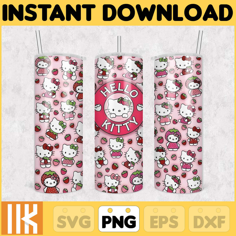 Kitty Coffee Tumbler, 20oz Straight Skinny Wrap, Spring Flower Pink Cat PNG, Tumbler Wrap, Cartoon Tumbler Wrap (9).jpg