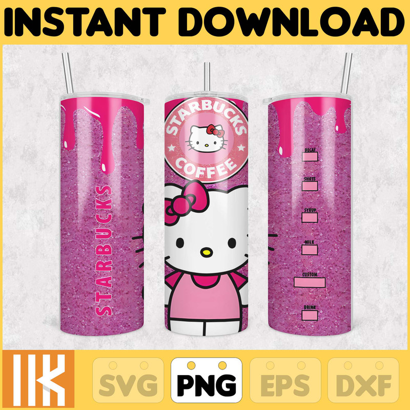 Kitty Coffee Tumbler, 20oz Straight Skinny Wrap, Spring Flower Pink Cat PNG, Tumbler Wrap, Cartoon Tumbler Wrap (10).jpg