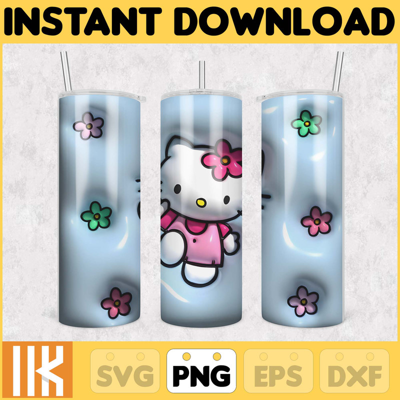 Kitty Coffee Tumbler, 20oz Straight Skinny Wrap, Spring Flower Pink Cat PNG, Tumbler Wrap, Cartoon Tumbler Wrap (15).jpg