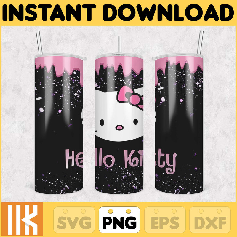 Kitty Coffee Tumbler, 20oz Straight Skinny Wrap, Spring Flower Pink Cat PNG, Tumbler Wrap, Cartoon Tumbler Wrap (17).jpg