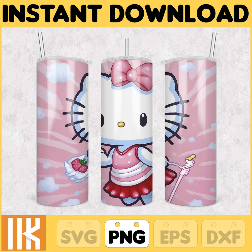 Kitty Coffee Tumbler, 20oz Straight Skinny Wrap, Spring Flower Pink Cat PNG, Tumbler Wrap, Cartoon Tumbler Wrap (19).jpg