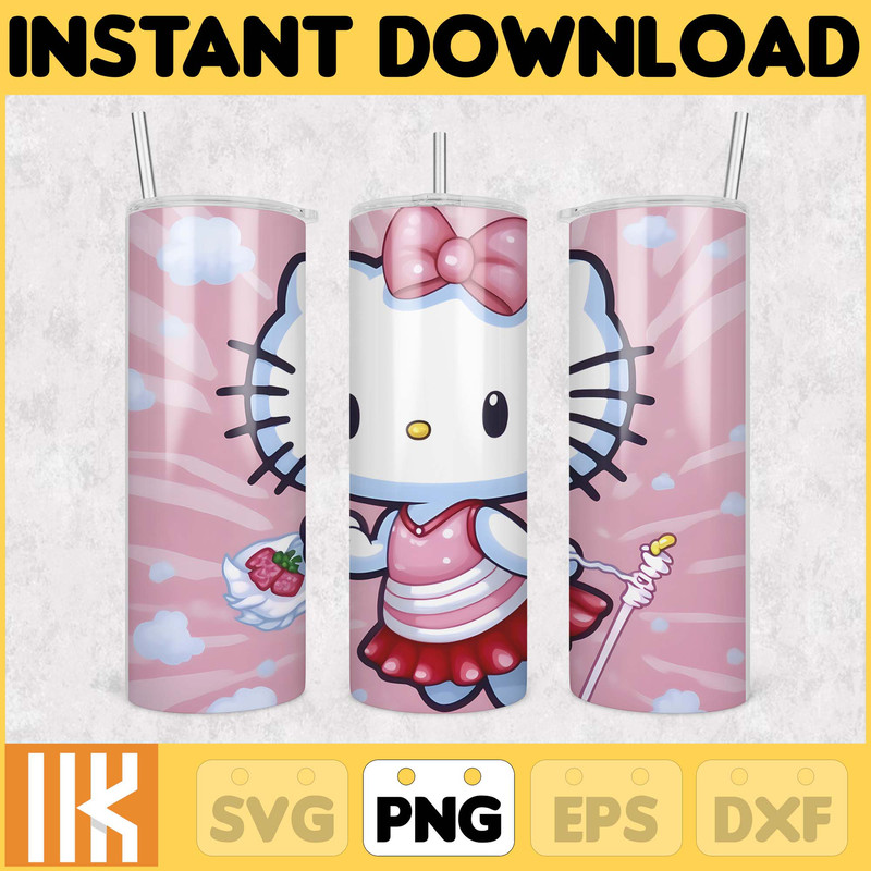 Kitty Coffee Tumbler, 20oz Straight Skinny Wrap, Spring Flower Pink Cat PNG, Tumbler Wrap, Cartoon Tumbler Wrap (19).jpg