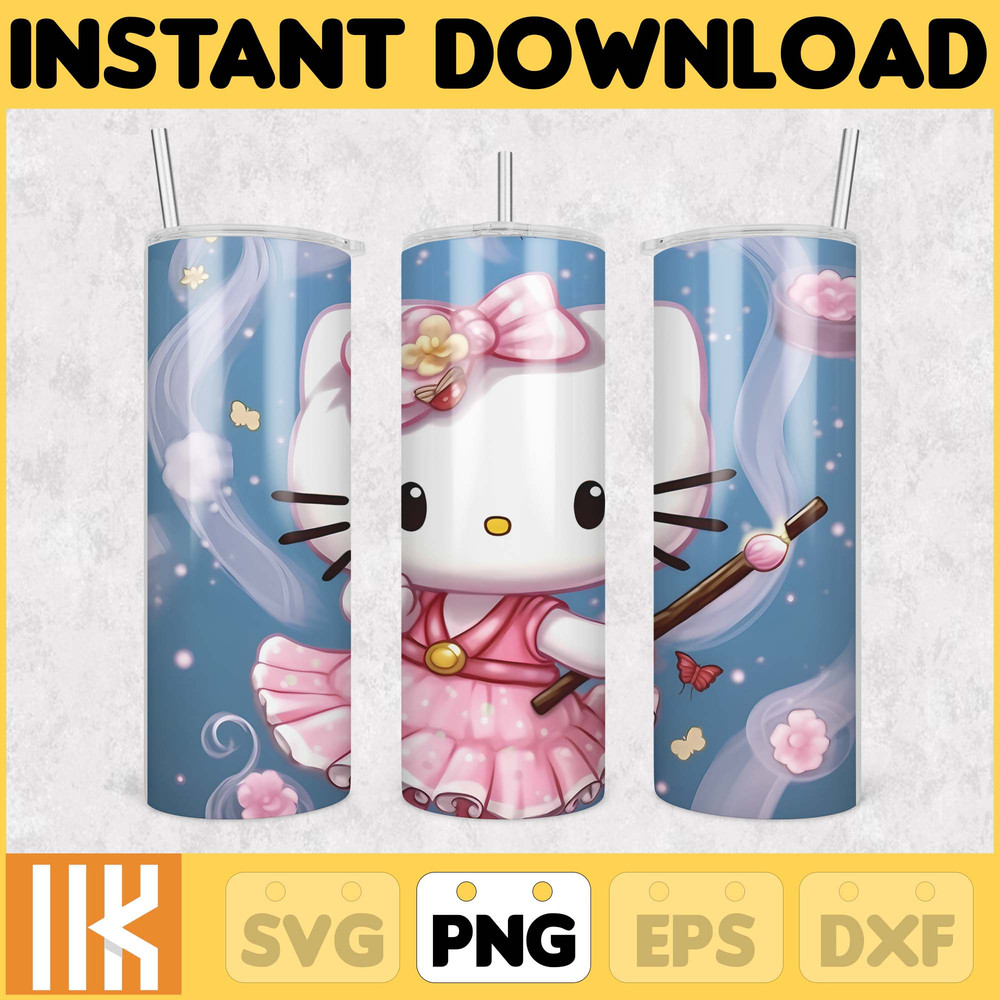 Kitty Coffee Tumbler, 20oz Straight Skinny Wrap, Spring Flower Pink Cat PNG, Tumbler Wrap, Cartoon Tumbler Wrap (20).jpg