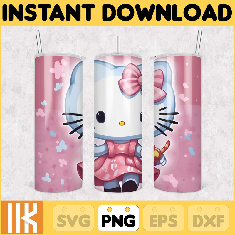 Kitty Coffee Tumbler, 20oz Straight Skinny Wrap, Spring Flower Pink Cat PNG, Tumbler Wrap, Cartoon Tumbler Wrap (21).jpg