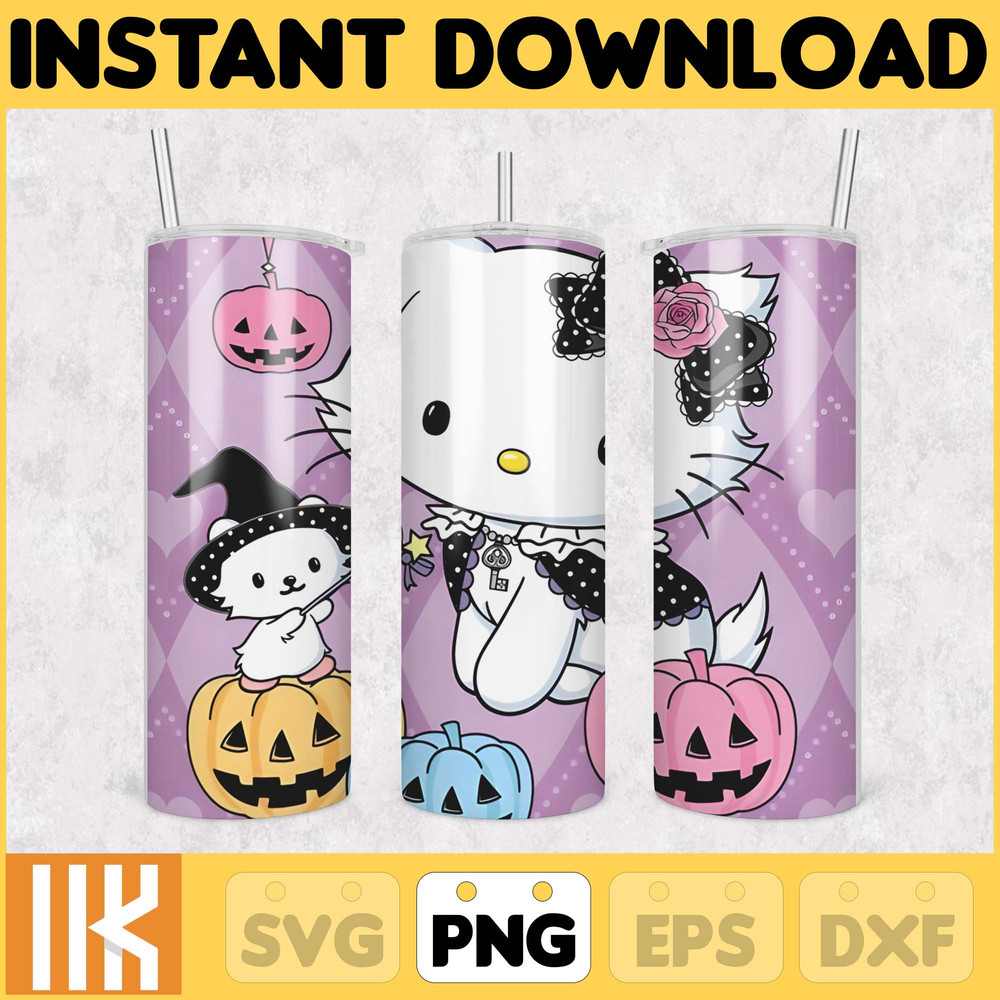 Kitty Coffee Tumbler, 20oz Straight Skinny Wrap, Spring Flower Pink Cat PNG, Tumbler Wrap, Cartoon Tumbler Wrap (22).jpg