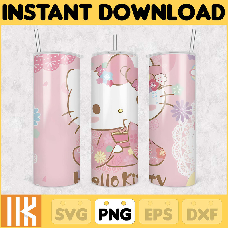 Kitty Coffee Tumbler, 20oz Straight Skinny Wrap, Spring Flower Pink Cat PNG, Tumbler Wrap, Cartoon Tumbler Wrap (25).jpg