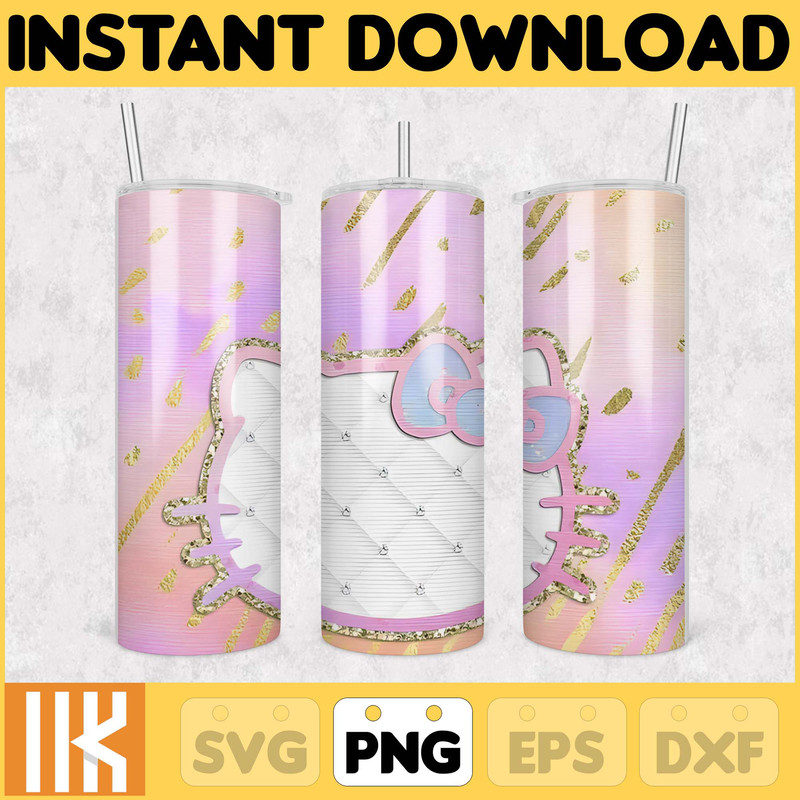 Kitty Coffee Tumbler, 20oz Straight Skinny Wrap, Spring Flower Pink Cat PNG, Tumbler Wrap, Cartoon Tumbler Wrap (28).jpg