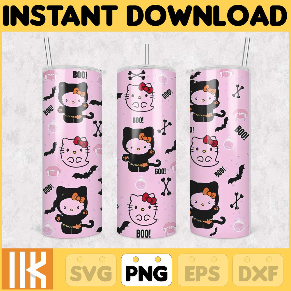 Kitty Coffee Tumbler, 20oz Straight Skinny Wrap, Spring Flower Pink Cat PNG, Tumbler Wrap, Cartoon Tumbler Wrap (36).jpg