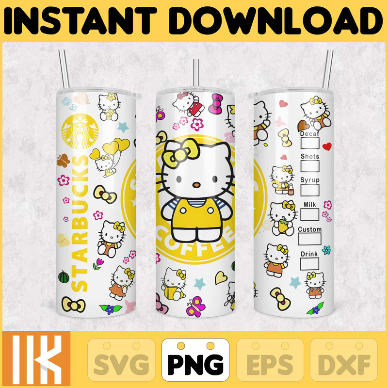 Kitty Coffee Tumbler, 20oz Straight Skinny Wrap, Spring Flower Pink Cat PNG, Tumbler Wrap, Cartoon Tumbler Wrap (39).jpg