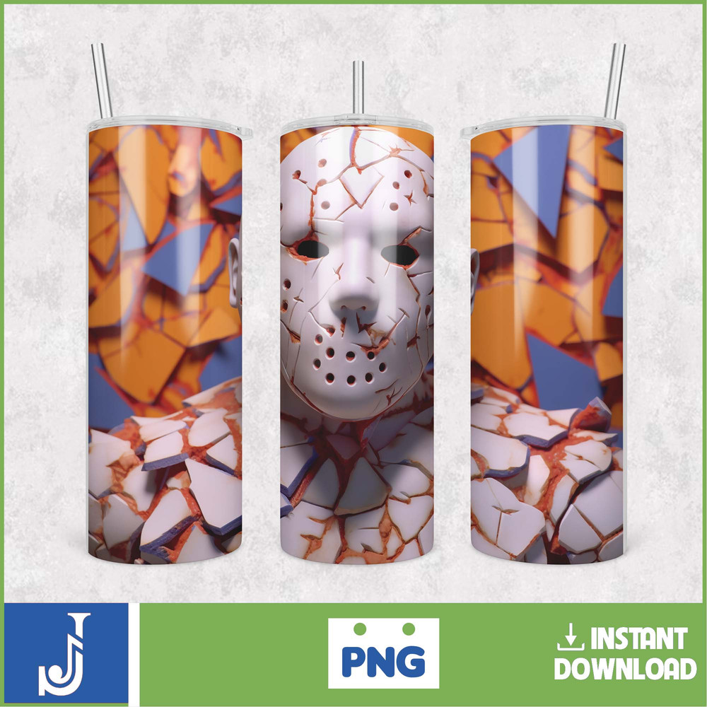 3D Halloween Horror Mask Movie Tumbler Sublimation Design, Horror Movie Character 20 oz Tumbler Design Template PNG (2).jpg