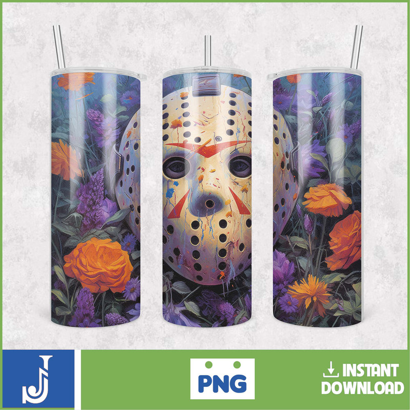 3D Halloween Horror Mask Movie Tumbler Sublimation Design, Horror Movie Character 20 oz Tumbler Design Template PNG (6).jpg