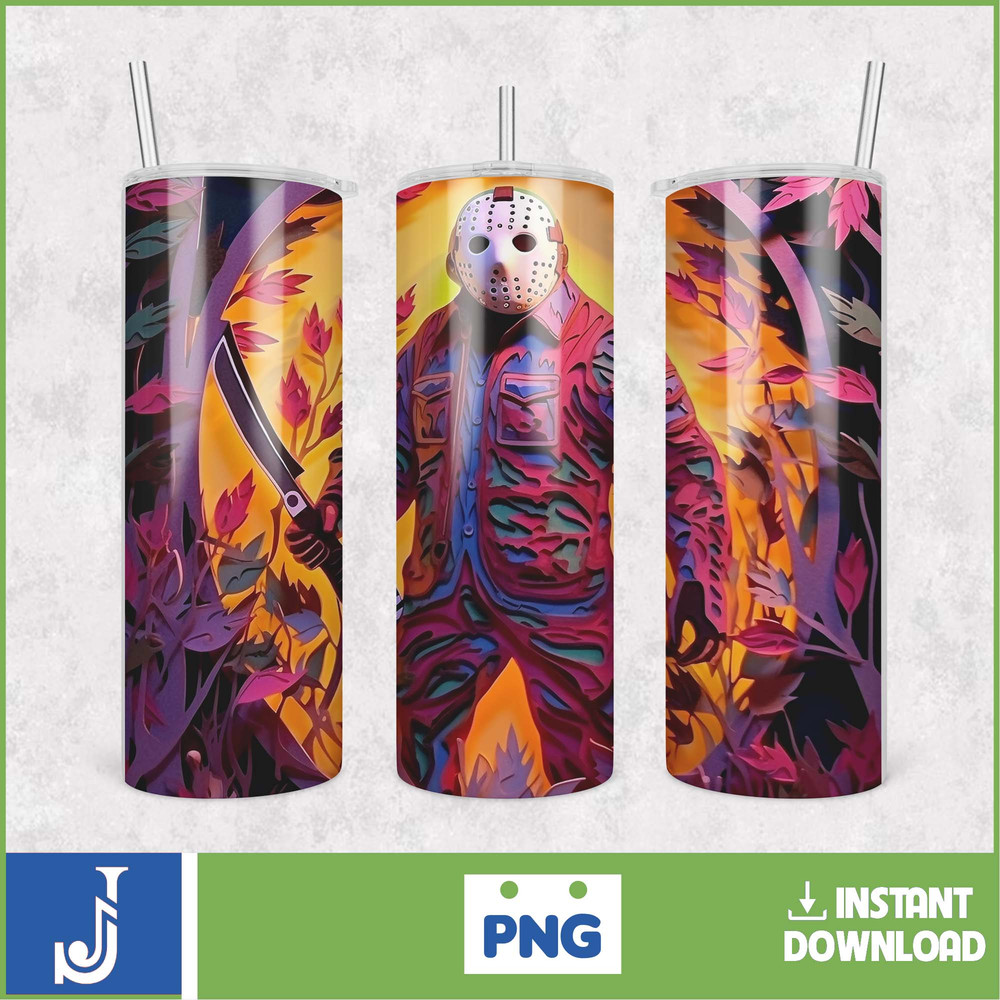 3D Halloween Horror Mask Movie Tumbler Sublimation Design, Horror Movie Character 20 oz Tumbler Design Template PNG (9).jpg