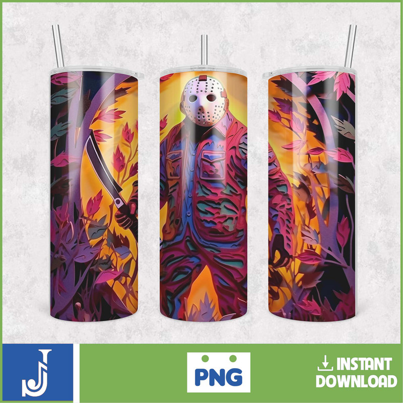 3D Halloween Horror Mask Movie Tumbler Sublimation Design, Horror Movie Character 20 oz Tumbler Design Template PNG (9).jpg