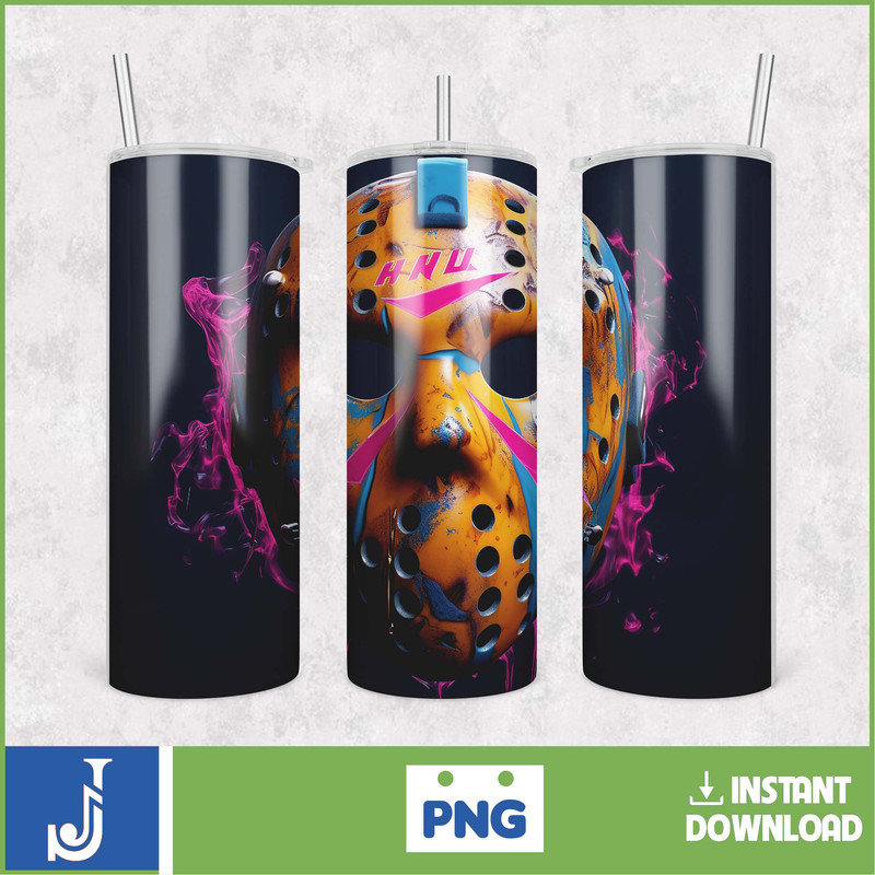 3D Halloween Horror Mask Movie Tumbler Sublimation Design, Horror Movie Character 20 oz Tumbler Design Template PNG (11).jpg