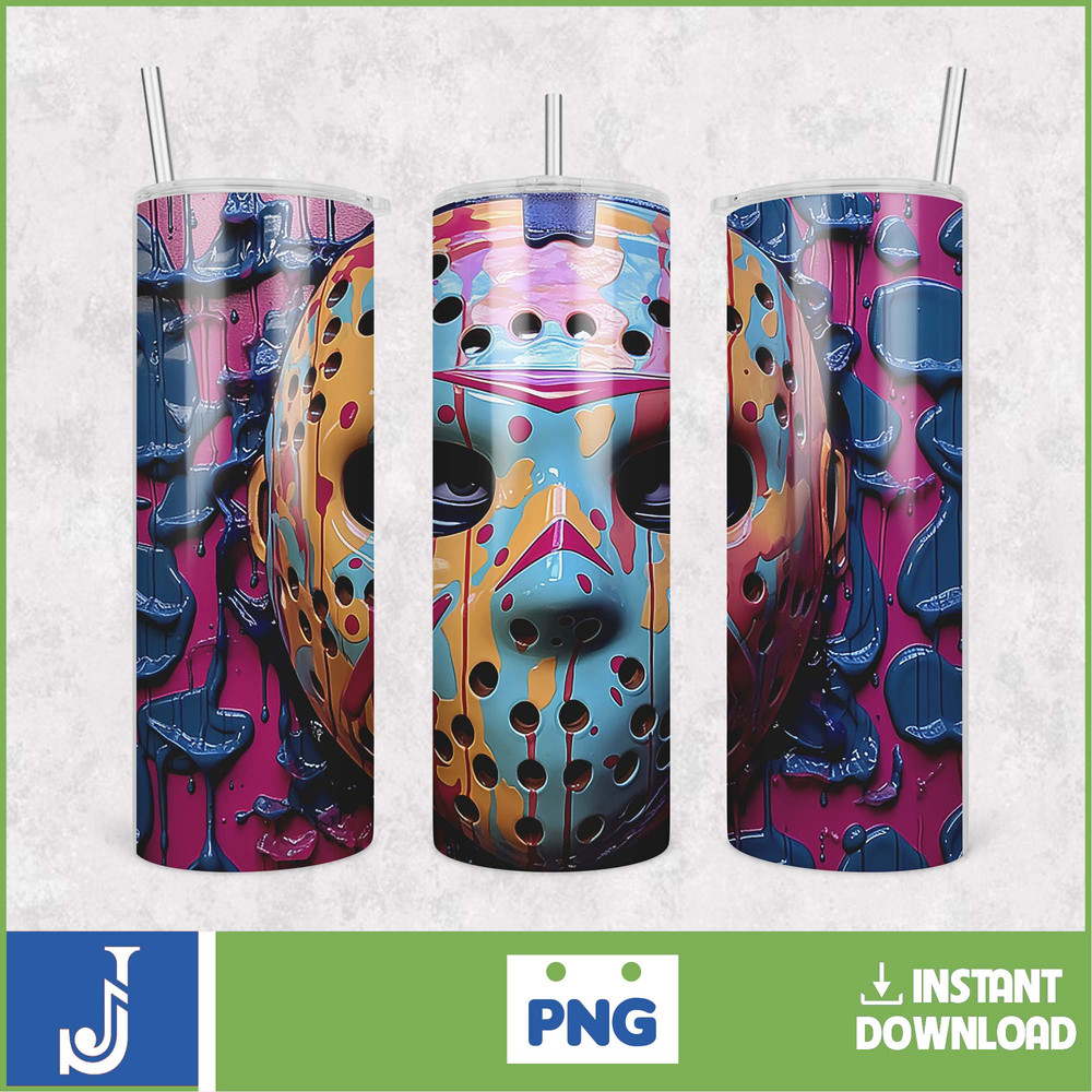3D Halloween Horror Mask Movie Tumbler Sublimation Design, Horror Movie Character 20 oz Tumbler Design Template PNG (17).jpg