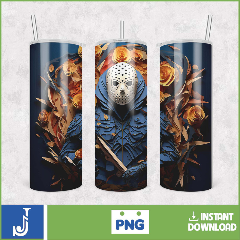 3D Halloween Horror Mask Movie Tumbler Sublimation Design, Horror Movie Character 20 oz Tumbler Design Template PNG (18).jpg