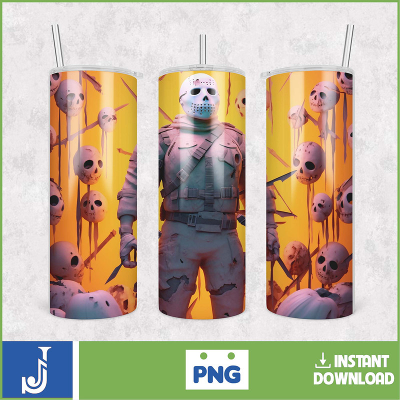 3D Halloween Horror Mask Movie Tumbler Sublimation Design, Horror Movie Character 20 oz Tumbler Design Template PNG (22).jpg