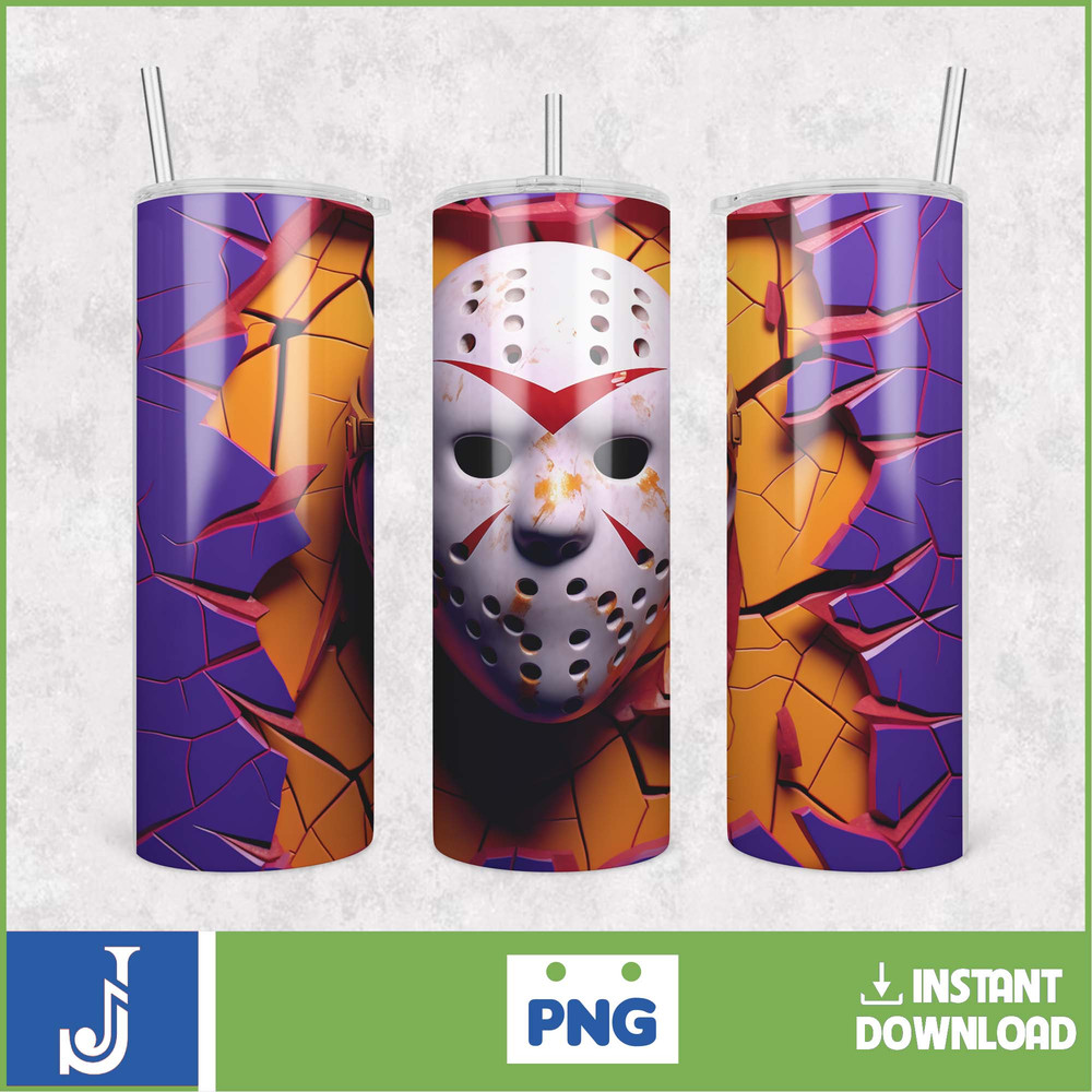 3D Halloween Horror Mask Movie Tumbler Sublimation Design, Horror Movie Character 20 oz Tumbler Design Template PNG (24).jpg