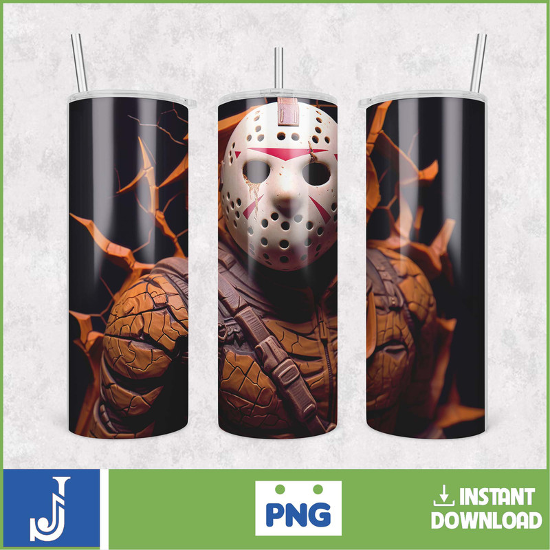 3D Halloween Horror Mask Movie Tumbler Sublimation Design, Horror Movie Character 20 oz Tumbler Design Template PNG (25).jpg
