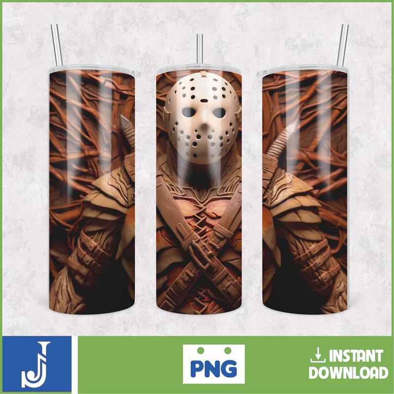 3D Halloween Horror Mask Movie Tumbler Sublimation Design, Horror Movie Character 20 oz Tumbler Design Template PNG (27).jpg