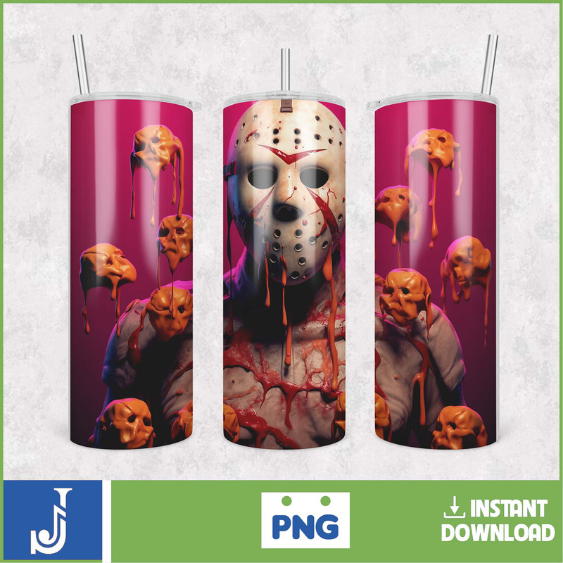 3D Halloween Horror Mask Movie Tumbler Sublimation Design, Horror Movie Character 20 oz Tumbler Design Template PNG (28).jpg