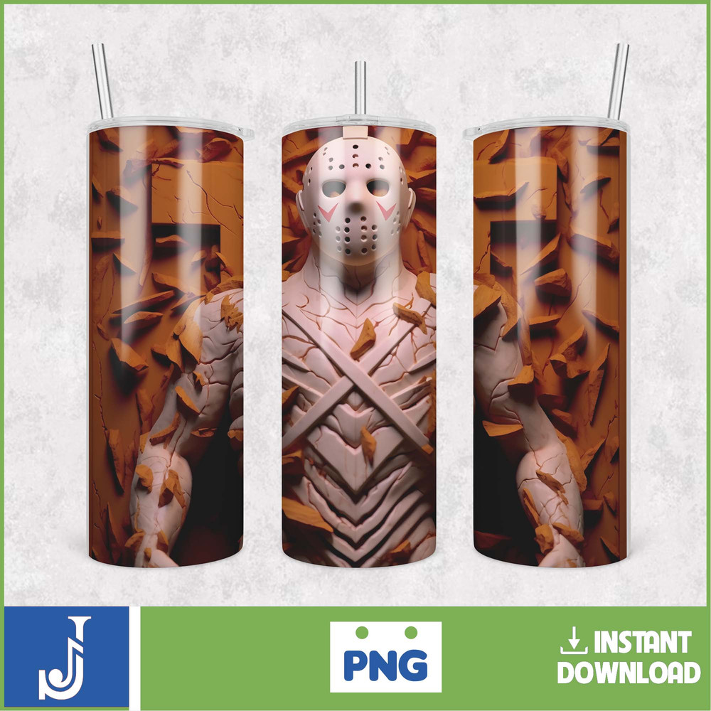 3D Halloween Horror Mask Movie Tumbler Sublimation Design, Horror Movie Character 20 oz Tumbler Design Template PNG (30).jpg