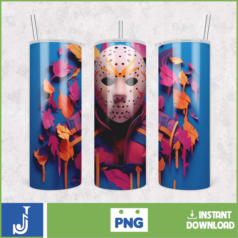 3D Halloween Horror Mask Movie Tumbler Sublimation Design, Horror Movie Character 20 oz Tumbler Design Template PNG (32).jpg