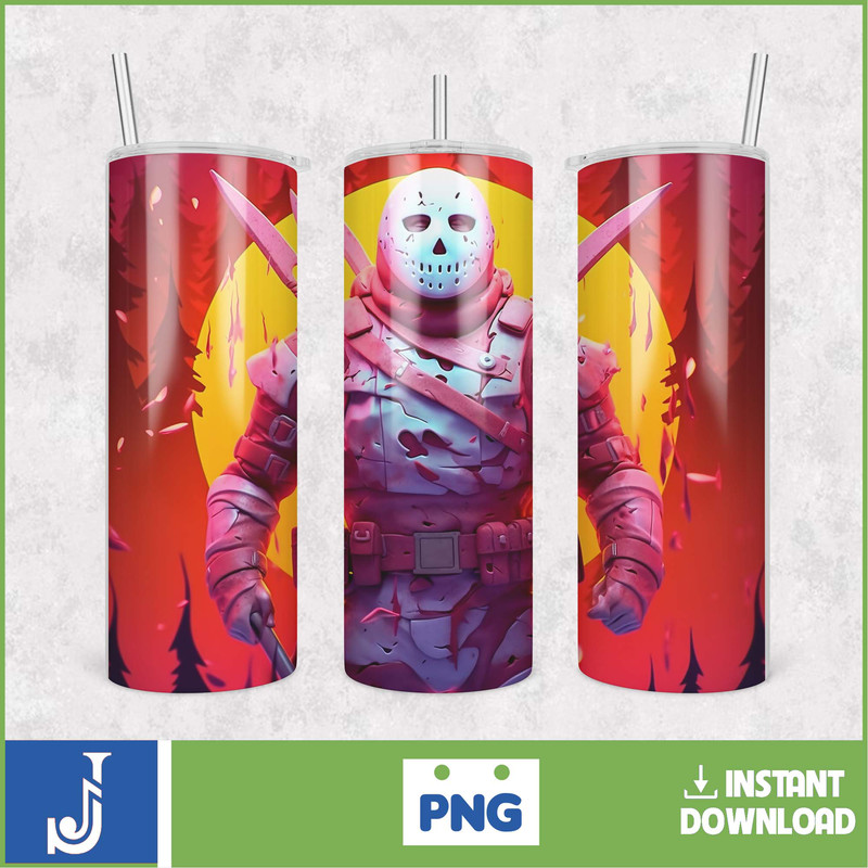 3D Halloween Horror Mask Movie Tumbler Sublimation Design, Horror Movie Character 20 oz Tumbler Design Template PNG (35).jpg