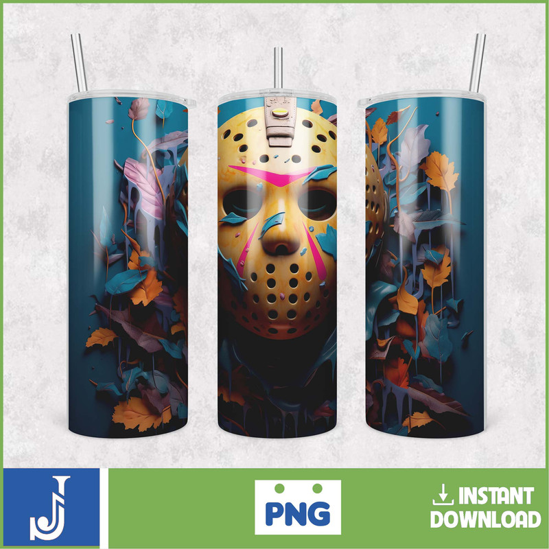 3D Halloween Horror Mask Movie Tumbler Sublimation Design, Horror Movie Character 20 oz Tumbler Design Template PNG (37).jpg