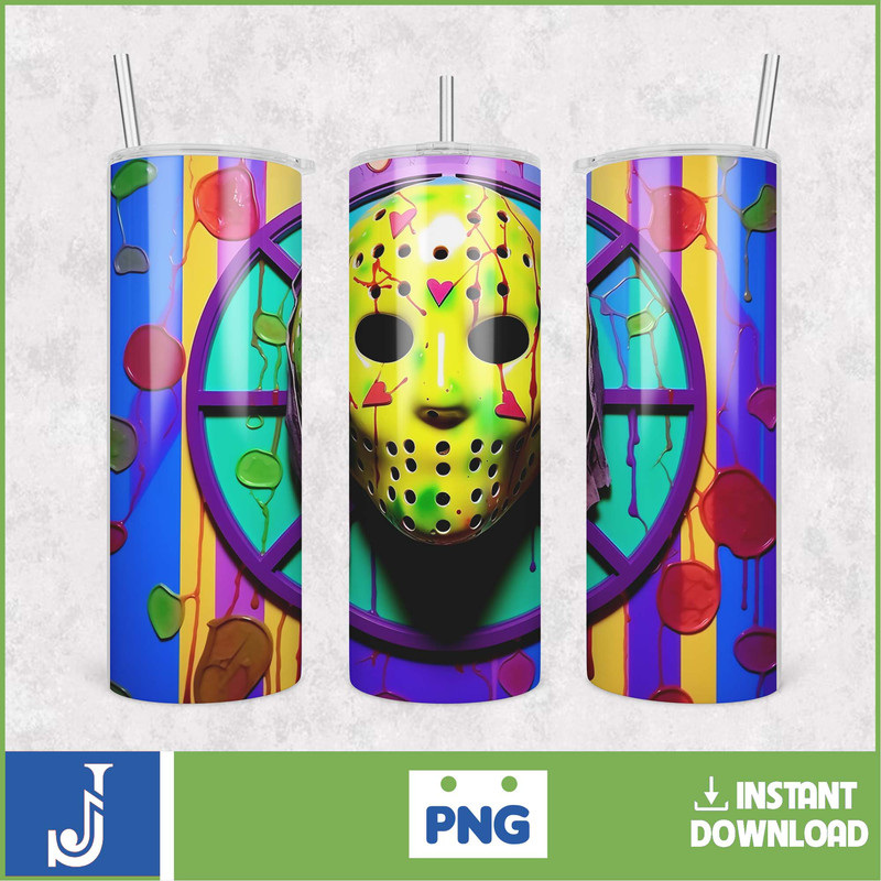 3D Halloween Horror Mask Movie Tumbler Sublimation Design, Horror Movie Character 20 oz Tumbler Design Template PNG (38).jpg