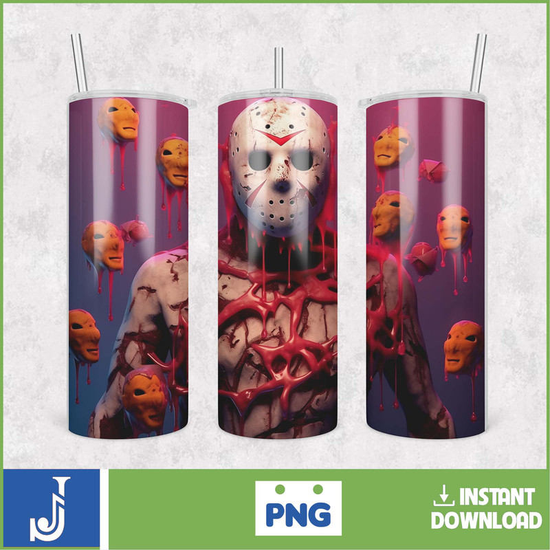 3D Halloween Horror Mask Movie Tumbler Sublimation Design, Horror Movie Character 20 oz Tumbler Design Template PNG (44).jpg