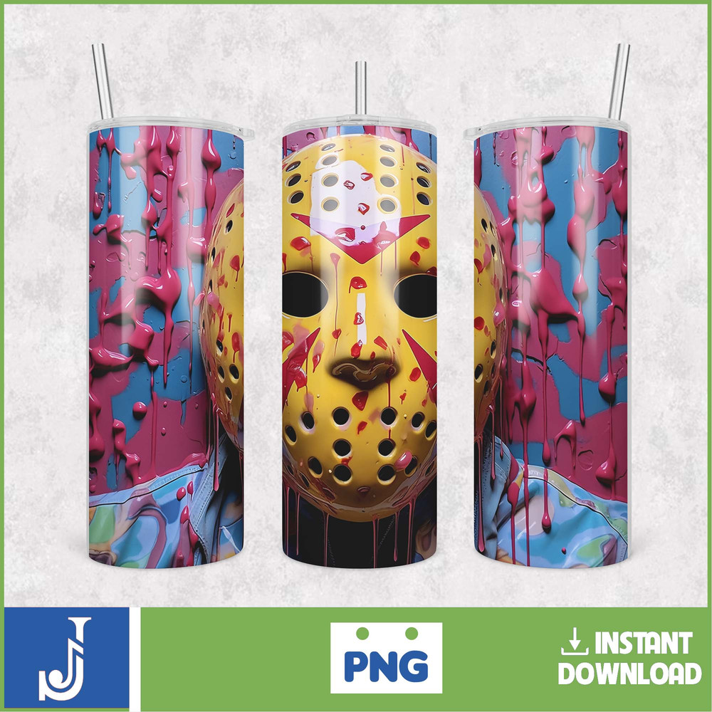 3D Halloween Horror Mask Movie Tumbler Sublimation Design, Horror Movie Character 20 oz Tumbler Design Template PNG (45).jpg