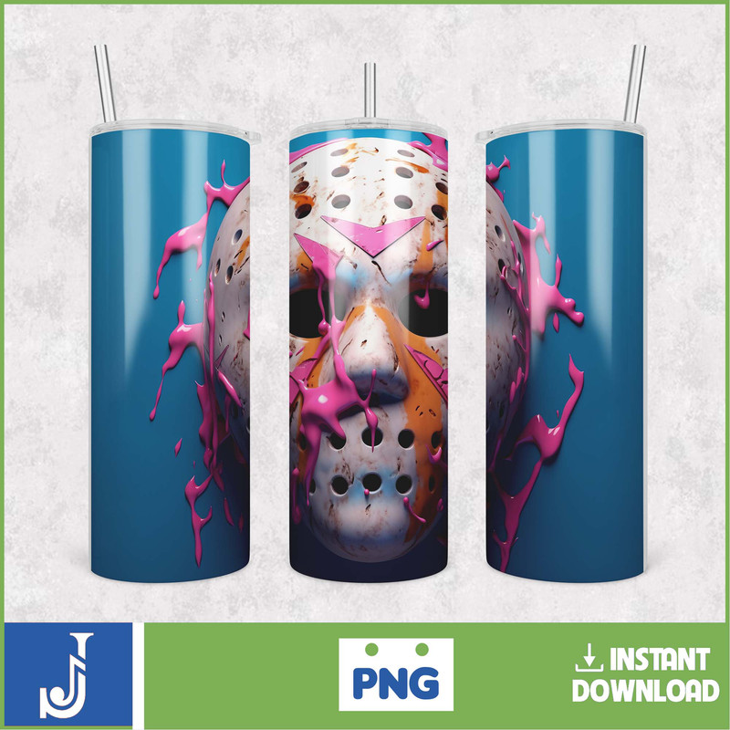 3D Halloween Horror Mask Movie Tumbler Sublimation Design, Horror Movie Character 20 oz Tumbler Design Template PNG (46).jpg