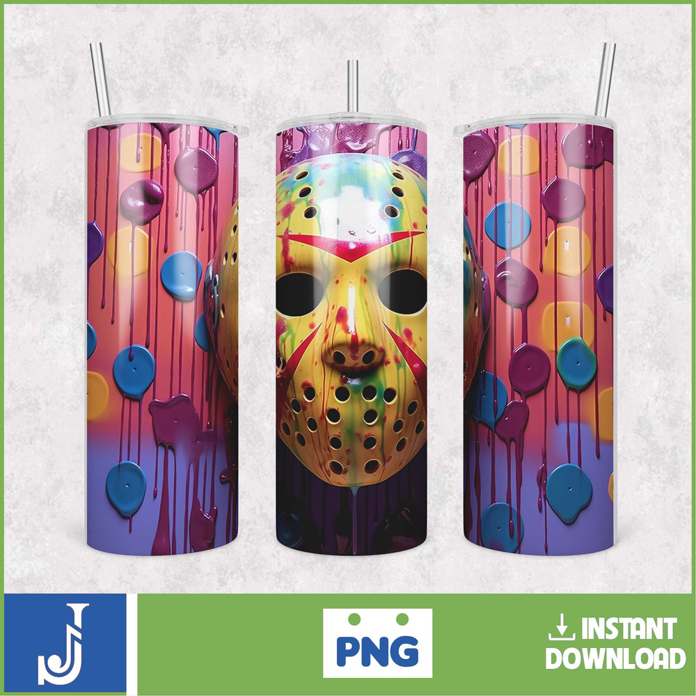 3D Halloween Horror Mask Movie Tumbler Sublimation Design, Horror Movie Character 20 oz Tumbler Design Template PNG (47).jpg