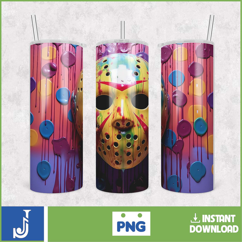 3D Halloween Horror Mask Movie Tumbler Sublimation Design, Horror Movie Character 20 oz Tumbler Design Template PNG (47).jpg