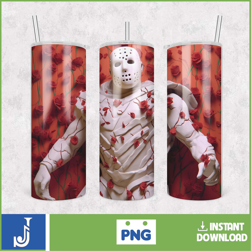 3D Halloween Horror Mask Movie Tumbler Sublimation Design, Horror Movie Character 20 oz Tumbler Design Template PNG (48).jpg